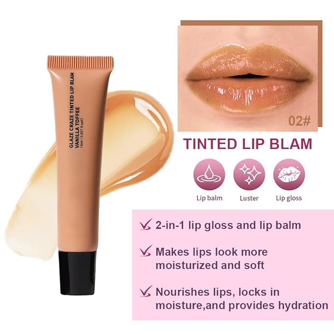 Light Gloss Tinted Buttery Lip Balm – Hydrating Lip Care with Nourishing Oils for Women’s Dry Lips, Natural Tint & Soft Gloss, Lip Plumper Moisture & Light Lip Stain Finish, Vegan #02 Vanilla Toffee