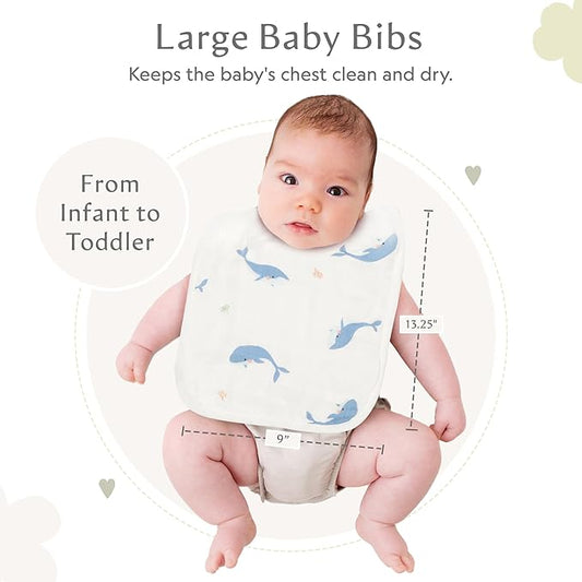 Bamboo Little Baby Bibs (Pack of 2) - Bibs with Adjustable Snaps- Absorbent Terry Backing