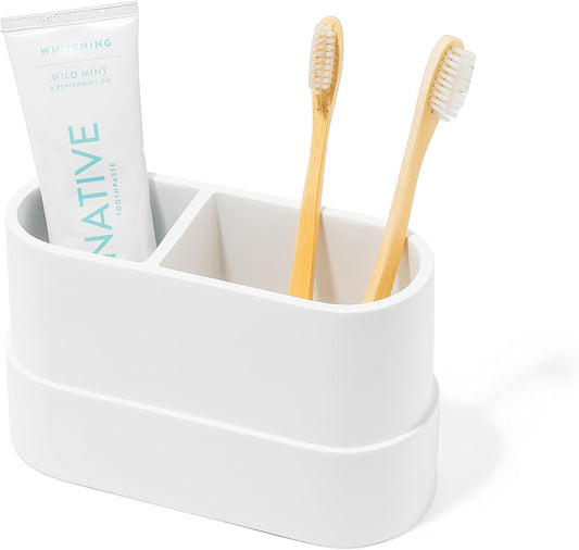 Matte White Large Toothbrush and Toothpaste Holder and Cup for Bathroom Vanity and Countertop, Round Organizer for Electric Toothbrushes, Floss, Razors, Cotton, and Mouthwash