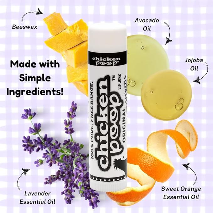 Chicken Poop® Lip Balm 100% Natural Moisturizer for Dry, Chapped Lips, 0.15 oz, (Original), Pack of 5