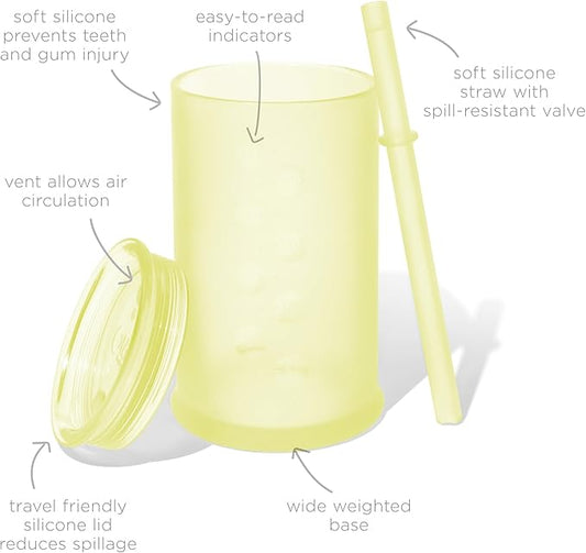 Olababy Clear View Silicone Training Cup with Straw Lid | Toddler Sippy Trainer 12mo+ | Unbreakable Water Drinking Cups for Kids 2yr+ | Baby Led Weaning & Feeding Supplies (Lemon, 9 oz)