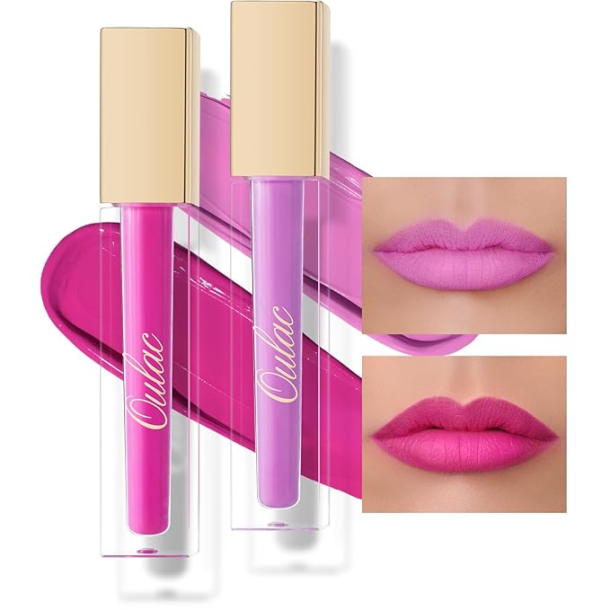 Oulac Matte Liquid Lipstick 2 PCS Set, Long Lasting Lipstick Waterproof Lip Stain, No Transfer, Creamy High Pigmented Formula with Rose Oil, Vegan [M06+M14]