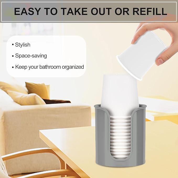Cup Dispenser for Bathroom,Gray Bathroom Cup Holder,Small Paper Cup Dispenser Holder,Plastic Mouthwash Cup Dispenser for Bathroom Countertop (2 Pack)