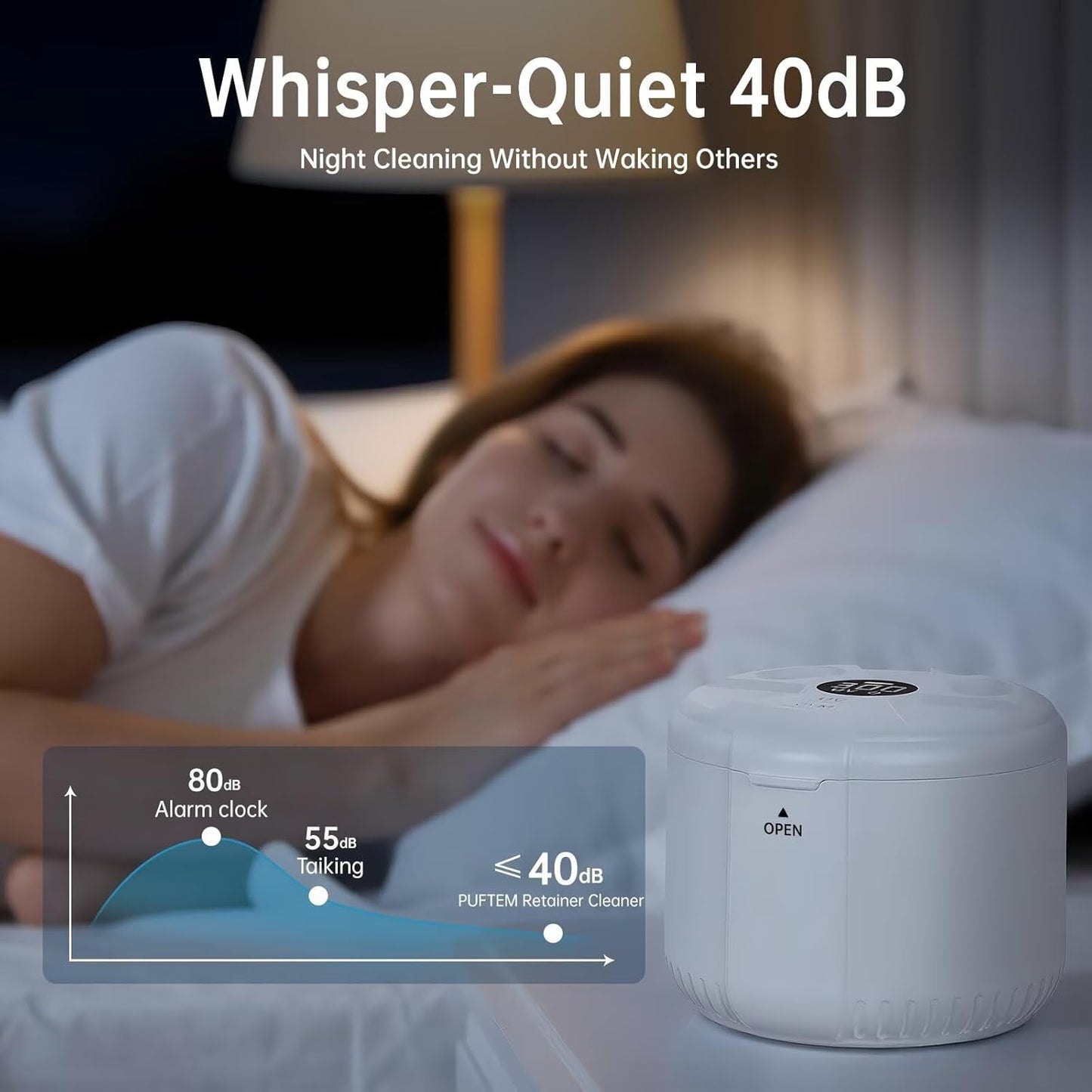 Ultrasonic Retainer Cleaner Machine, 45kHz Dental Cleaning Pod for Dentures, Aligners, Mouth Guards, Night Guards, Jewelry, Toothbrush, 5/10/15-Minute Timer, 200ML