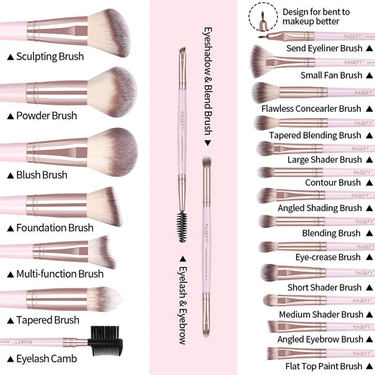 22 Pcs Makeup Brushes Set, MAGEFY Professional Makeup Brushes Wooden Handle Cosmetics Brushes Foundation Concealer Powder Face Eye Make up Brushes Kit(Pinkgold)