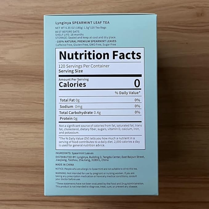 Lynginya Spearmint Tea, 120 Tea Bags - Premium Spearmint Leaves - Natural Herbal Tea - Refreshing & Minty - No Sugar & No Caffeine