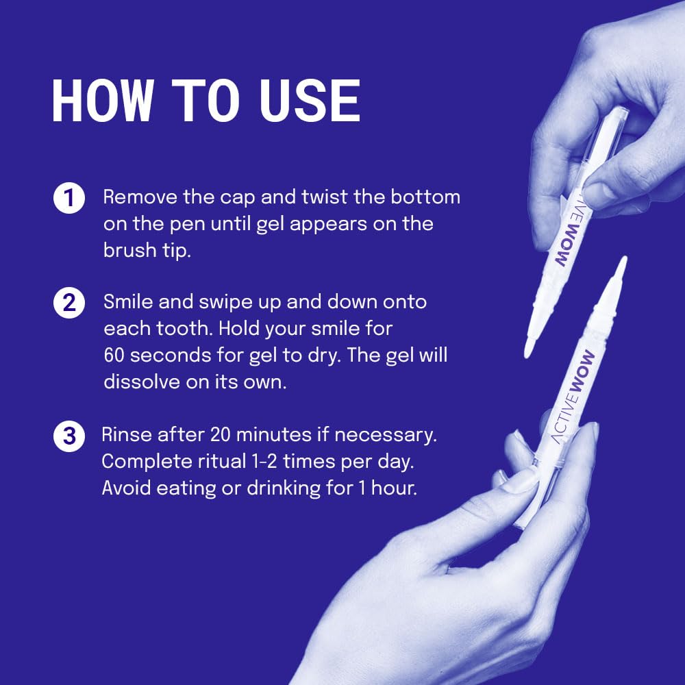 Active Wow 24K Whitening Pen for Teeth - Tooth Whitening Pen, Pen Whitening Teeth, Teeth Stain Remover, Gel Pen, Dental Grade Formula Whitening Pens, Fluoride Free, No Sensitivity, Easy to Use - Mint