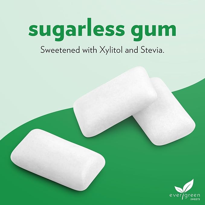 Evergreen Sweets Chewing gum -100 Pieces Jar - Natural Spearmint Gum Made with Xylitol and Stevia - Sugar-Free, Aspartame Free and Vegan