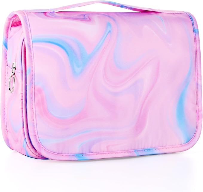 Pink Hanging Toiletry Bag for Girls, Travel Toiletry Bag for Teen Girls Cosmetic Makeup Waterproof Wash Bag Traveling Toiletries, Fluid