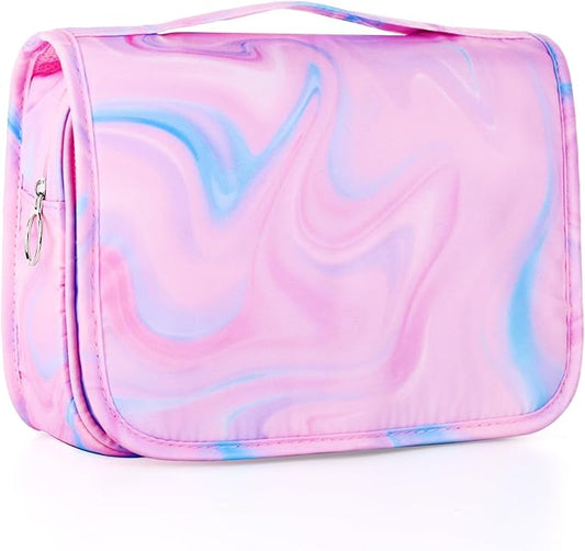 Pink Hanging Toiletry Bag for Girls, Travel Toiletry Bag for Teen Girls Cosmetic Makeup Waterproof Wash Bag Traveling Toiletries, Fluid