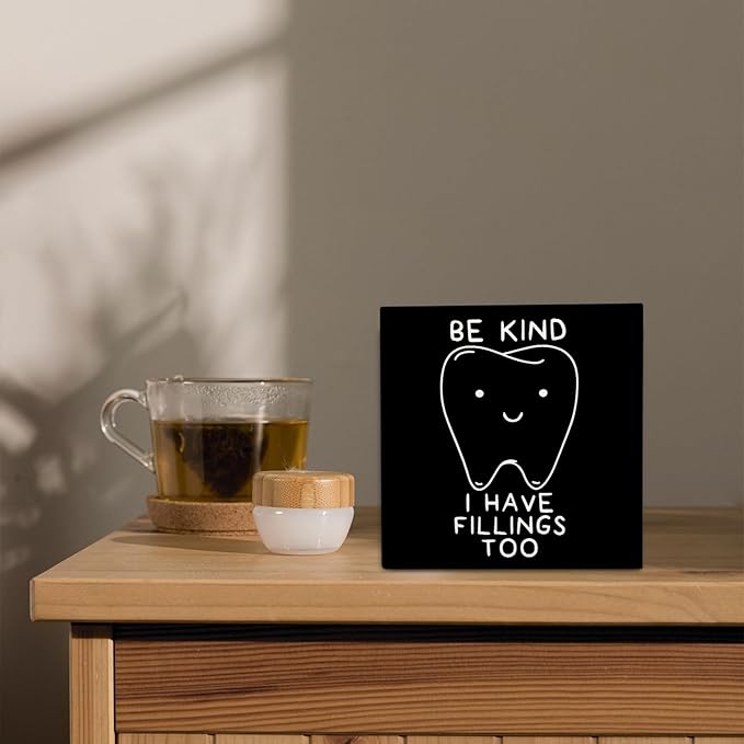 Dental Decor Wooden Signs,Black Dental Hygienist Wooden Box Sign,Funny Dentist For Home Office Shelf Table Decor 5x5 Inches,Dental School Gift, Dentist Gifts