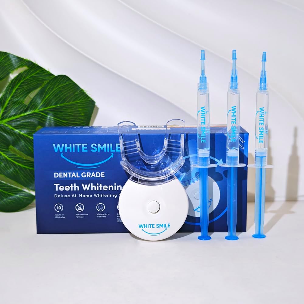 WHITE SMILE Teeth Whitening Kit, LED Light System, 35% Carbamide Peroxide 3 Gel Syringes, 10-Minute Treatment, Non-Sensitive Formula
