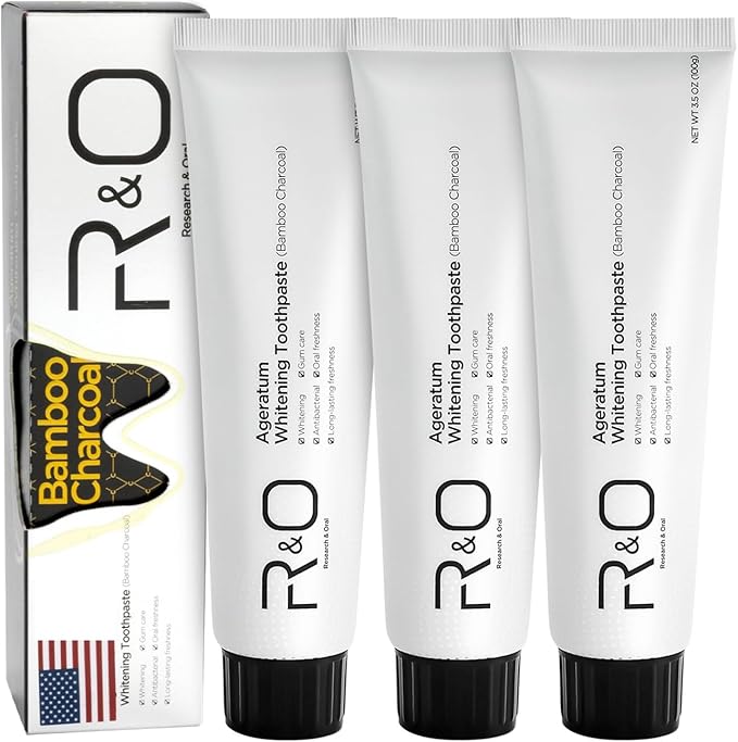R&O Ageratum Whitening Toothpaste with Bamboo Charcoal, 3.53 oz - Great for Teeth Whitening, Reduces Plaque, Removes Stubborn Stains, Promotes Oral Health, Long - Lasting Fresh Breath (3)