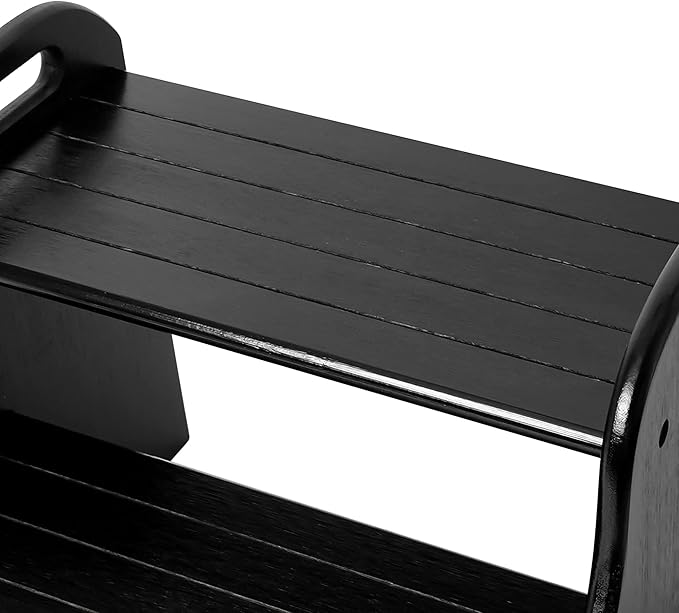 VaeFae Bamboo 2 Step Stool with Non-Slip Step Treads and 2 Cutout Handles (Black)