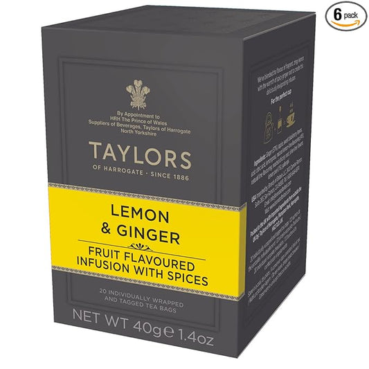 Taylors of Harrogate Lemon & Ginger Herbal Tea, 20 Count (Pack of 6)