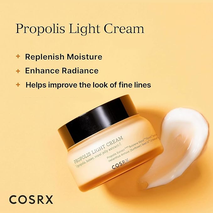 COSRX Full Fit Propolis Light Cream, 2.19 Fl.oz / 65ml, Propolis 64.5%, Hydrating Daily Day and Night Moisturiser, Korean Skin Care, Stocking Stuffers, Holiday Gifts, Gifts For Women