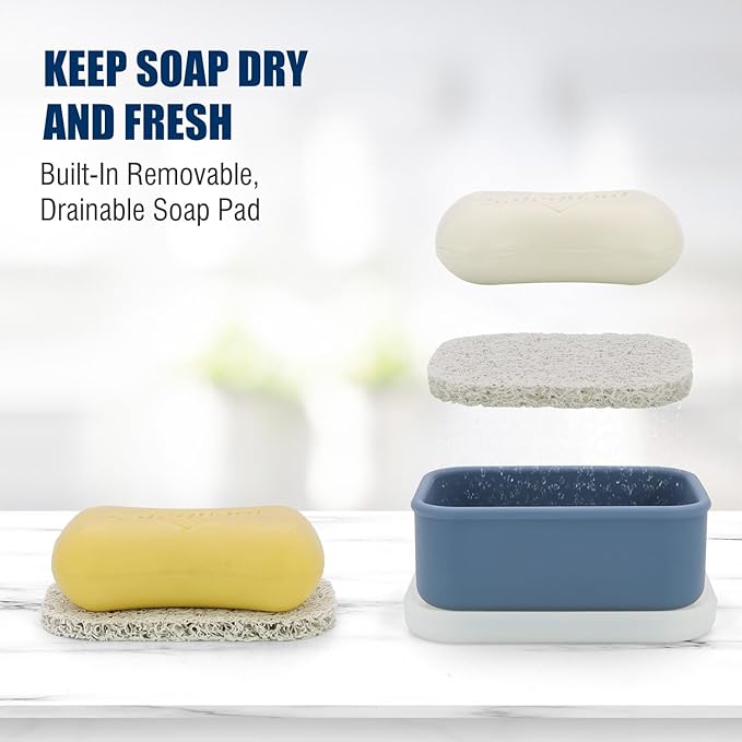 Compact Leakproof Travel Soap Case, Silicone Travel Soap Container, Portable Soap Box with Drainage Layer, Shatterproof Soap Holder for Bathroom, Gym (Blue)