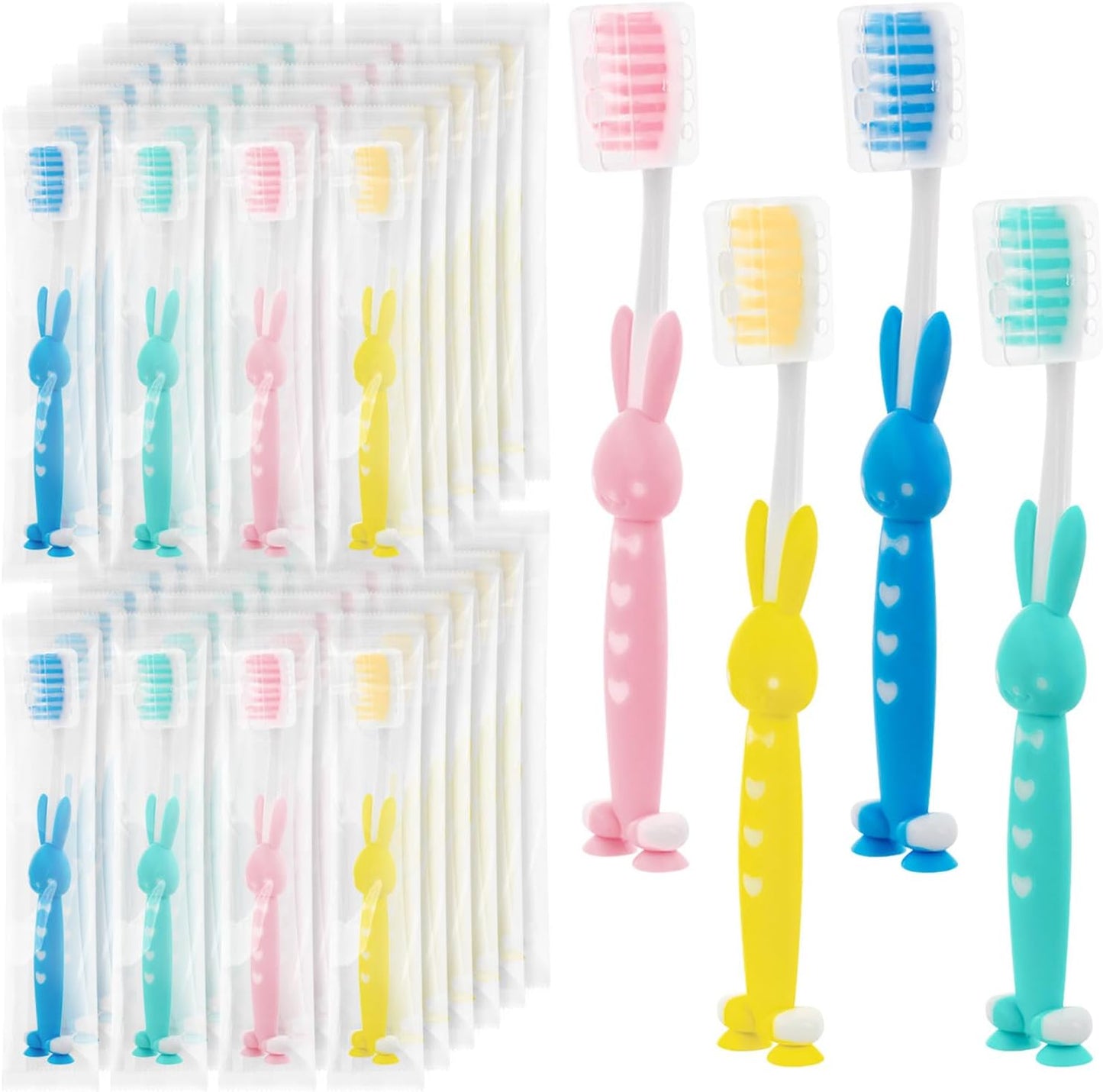 Kids for Toothbrushes In Bulk, Individually Wrapped Toothbrush Cute Manual Soft Bristles Children Disposable Toothbrush With Cover Suction Cup Toddler Toiletries Set for Home/School/Travel (40 Pack)