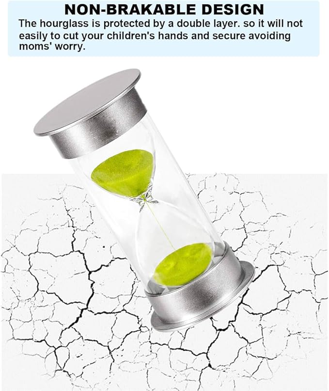 Hourglass Sand Timer 45 Min, Plastic Clock, Silver Watch - Glass Sandglass for Kids, Games, Classroom, Kitchen, Decoration (Green Sand)