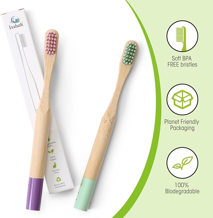 Kids Bamboo Toothbrushes Biodegradable Handle BPA Free Eco Friendly Children Size, FSC Certified and PETA Approved, Pack of 6 (Spiral Soft Nylon Bristles)