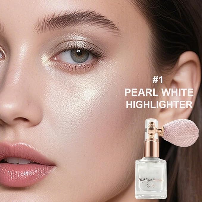 Pearl White Highlighter Spray, Professional Shiny Glitter Spray for Eyeshadow Face and Body Luminizers, Loose Shimmer Powder Makeup Mist for Women Kid Rave Outfits Festival Accessories