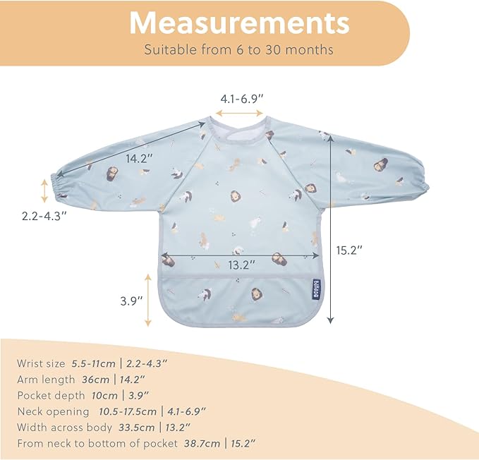 BIBaDO Mess Proof Baby Bib, 2 Pack Long Sleeve Bib, 6 month - 3 Years, Waterproof Bibs for Toddlers, Machine Washable