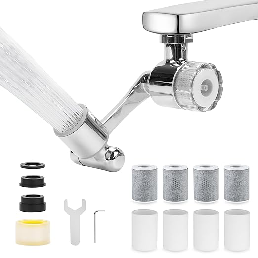 1080º Sink Water Filter Faucet, Splash-proof Sink Faucet Extender with Filter, Reduce 99% Chlorine, 2 Modes Spray Attachment for Home Kitchen & Bathroom, 9PCS Replacement Filter