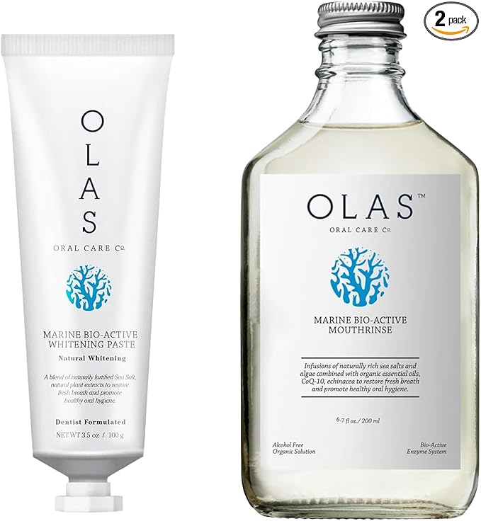 OLAS Oral Care Duo – Marine Bio-Active Toothpaste (3.5oz) & Alcohol-Free Mouthwash (200ml) – Fluoride-Free, SLS-Free, Dentist-Formulated for a Healthy Oral Microbiome