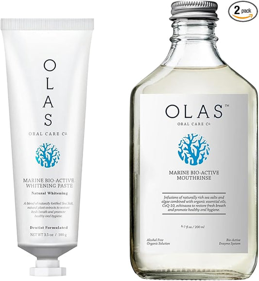 OLAS Oral Care Duo – Marine Bio-Active Toothpaste (3.5oz) & Alcohol-Free Mouthwash (200ml) – Fluoride-Free, SLS-Free, Dentist-Formulated for a Healthy Oral Microbiome
