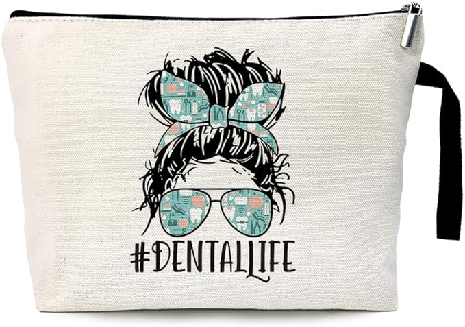 Dental Life Funny Dentists Cosmetic Bag, for Travel Toiletry Zipper Storage Pouch Makeup Bag, Dentists Gifts, For Women Dental Hygienist Makeup Bag, Dental Hygienist Gifts, Dental Assistant Gifts