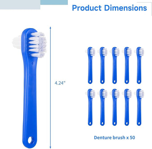 OMISTAR 50 PCS Denture Brushes Dual-Sided Bristle Individually Firm Hard Bristle Toothbrush Denture Cleaner Brush for Retainers False Teeth Braces