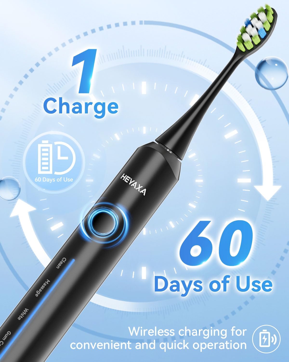 Sonic Electric Toothbrush with 40000VPM Cleaning Power for Adults&Kids, 60-Day Battery Life Rechargeable Power Toothbrush with 5 Modes, 2-Min Smart Timer, 7 Brush Heads & Travel Case (Black, 1 Count)