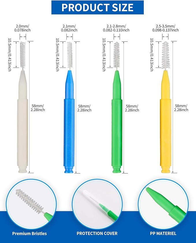Interdental Brush, 80 Count Braces Brush Between Teeth, Toothpicks Dental Tooth Flossing, Dental Flosser Tooth Cleaning Tools Oral Flossing Head (4 Colors, 4 Sizes)