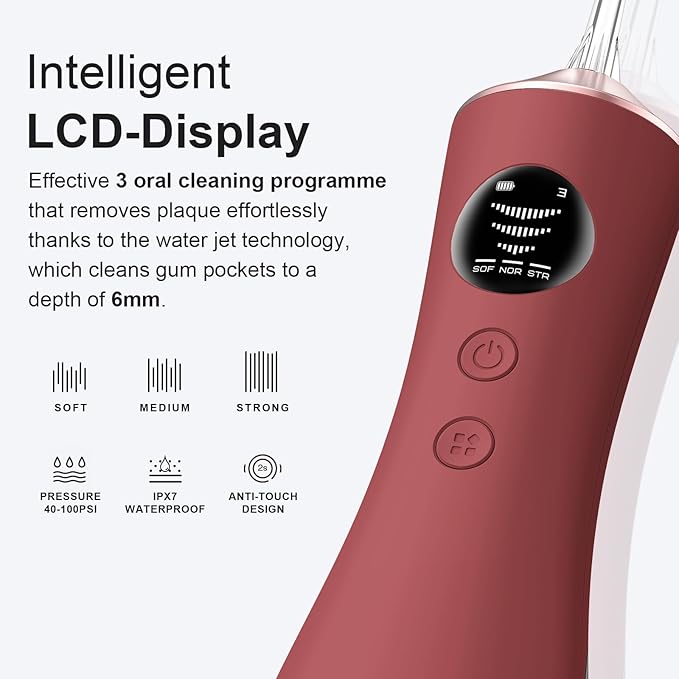 Water Dental Flosser for Teeth, Portable Cordless Water Flosser with 300ML Rechargeable with Type-C, IPX7 Waterproof Water Flossers for Adults with 3 Intensity Modes and 3 Flossing Tips