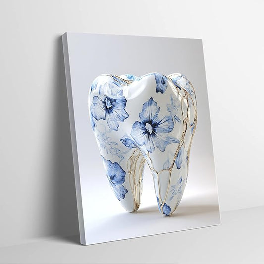 SchindlerBang Dentistry Student Graduation Gift,Teeth Anatomy Wall Art,Floral Mechanical Tooth Poster,Home Bedroom Clinic Decor,12x16inch Framed Print Ready to Hang