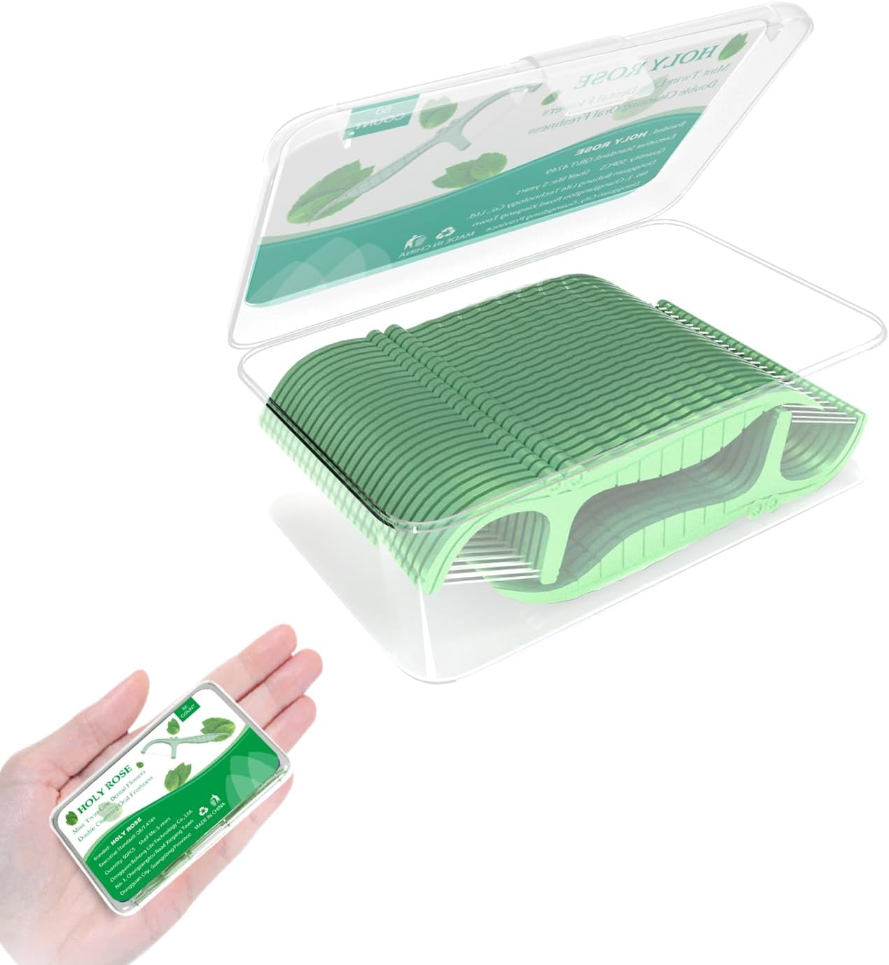Holy Rose Dental Floss Picks Portable Case 2 Box with Twin-Line Flossers 100 Count,Mint Flavor,Dual Action Flossing Clean System,50 Count/Boxs,Easy Storage.