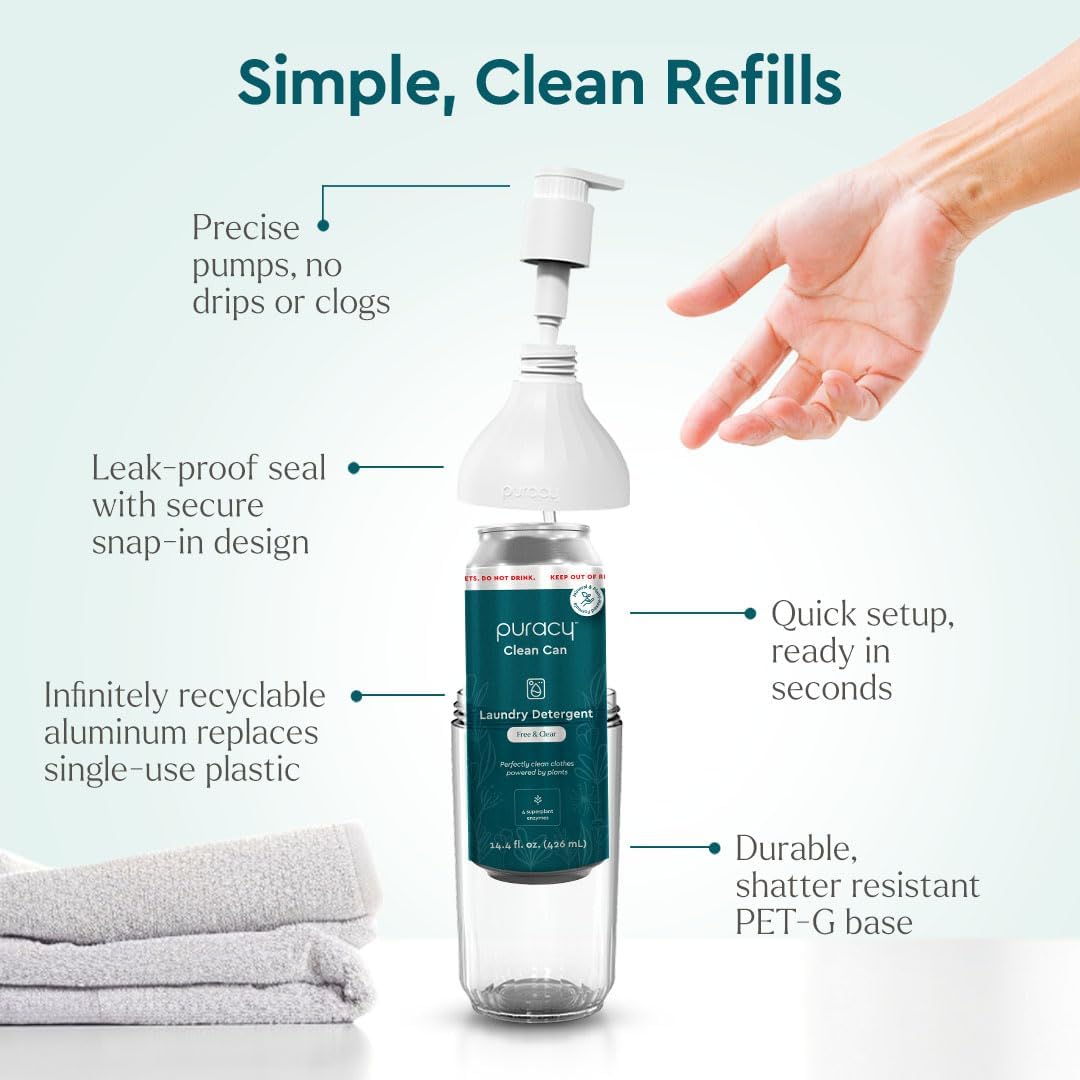 Puracy Liquid Laundry Detergent Clean Can Starter Set - Enzyme-Powered Liquid Laundry Detergent Concentrate, Natural Laundry Detergent Seen on TikTok, Non-Toxic (Free & Clear, 14.4 fl oz)