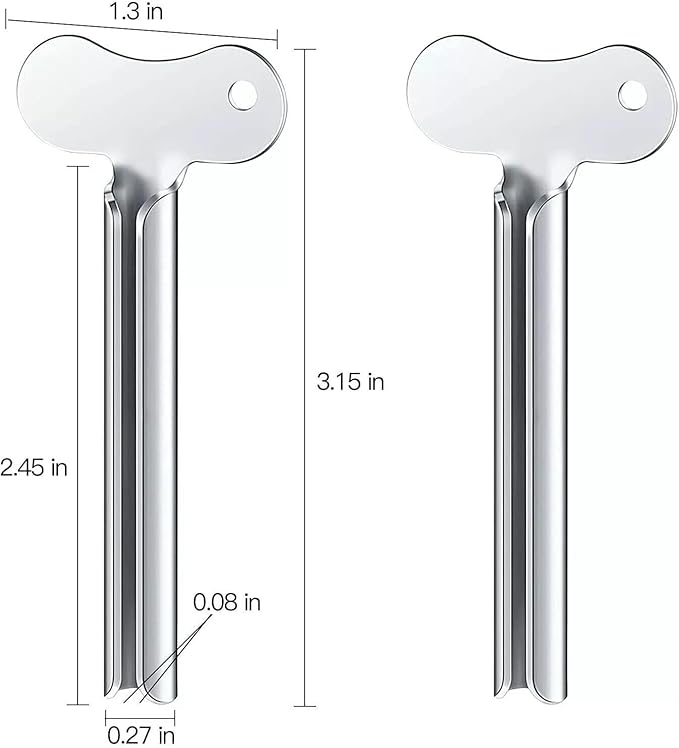 2Pcs Stainless Steel Toothpaste Squeezer, Metal Tube Squeezer Keys Tube Roller Dispenser Tube Wringer Key for Toothpaste Cosmetic Hair Dye Paint Squeezer Hand Cream
