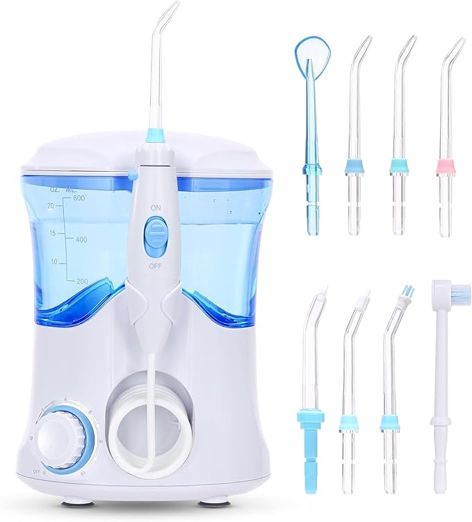 Water Flosser, Power Dental Water Flossers for Teeth & Braces Cleaning, Oral Irrigator Electric flosser for Adults & Kids with 10 Pressures & 8 Tips, 600ml Water Flosser for Family