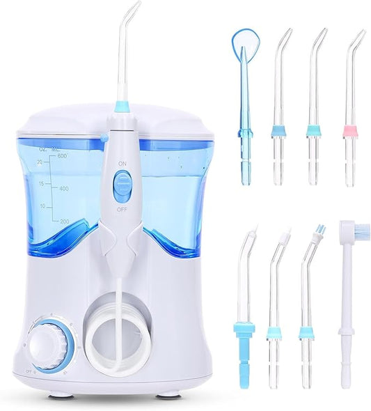 Water Flosser, Power Dental Water Flossers for Teeth & Braces Cleaning, Oral Irrigator Electric flosser for Adults & Kids with 10 Pressures & 8 Tips, 600ml Water Flosser for Family