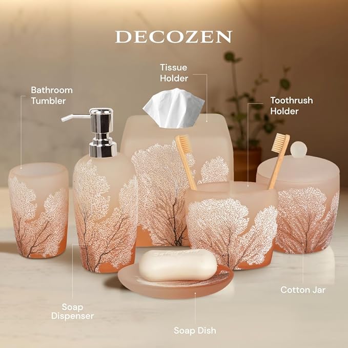 6-Piece Bathroom Accessories Set – Soap Dispenser, Toothbrush Holder, Tumbler, Soap Dish, Cotton Swab Jar & Toilet Brush – Modern Bathroom Decor Set (Carruthers)