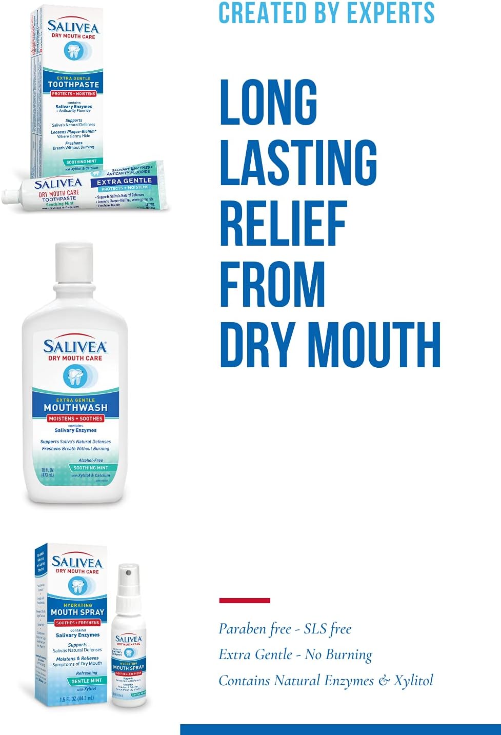 SALIVEA Extra Gentle Dry Mouth Spray - Soothing Mint Mouth Spray with Salivary Enzymes - Moisturizing Mouth Spray to Aid Dry Mouth - Supports Saliva's Natural Defenses - 250 Pumps (1.5oz Bottle)
