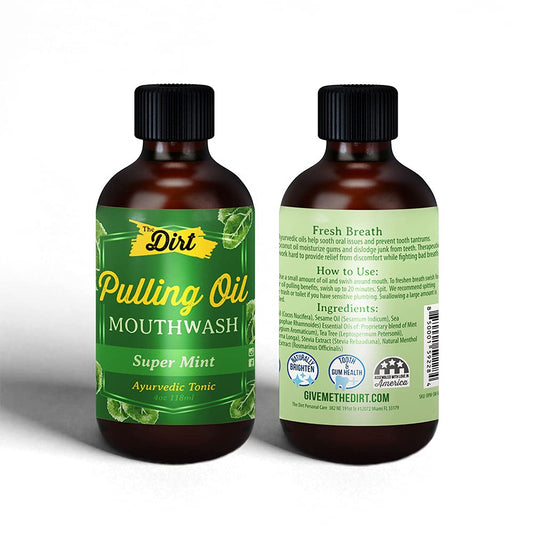 THE DIRT Oil Pulling Mouthwash - Gluten Free - Removes Plaque, Tartar, Bad Breath & Whitens Teeth (Super Mint, 4 Ounce)