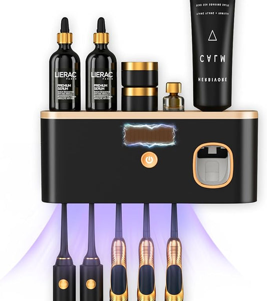 Toothbrush Holders for Bathrooms, Toothbrush Holder Wall Mounted with Toothpaste Dispenser, Rechargeable Cordless Wall Mounted Tooth Brushing Holder