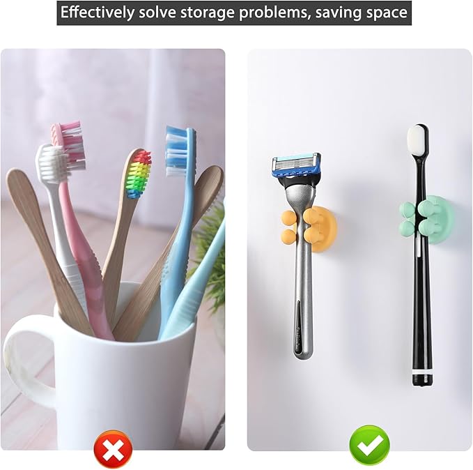 ZEZHOU Tooth Brush Holders for Bathroom - 5Pcs Silicone Toothbrush Razor Holder for Shower Wall Mounted Self Adhesive Cute Storage Hook for Kids Hanging Loofah Towel for Kitchen Living Room Office