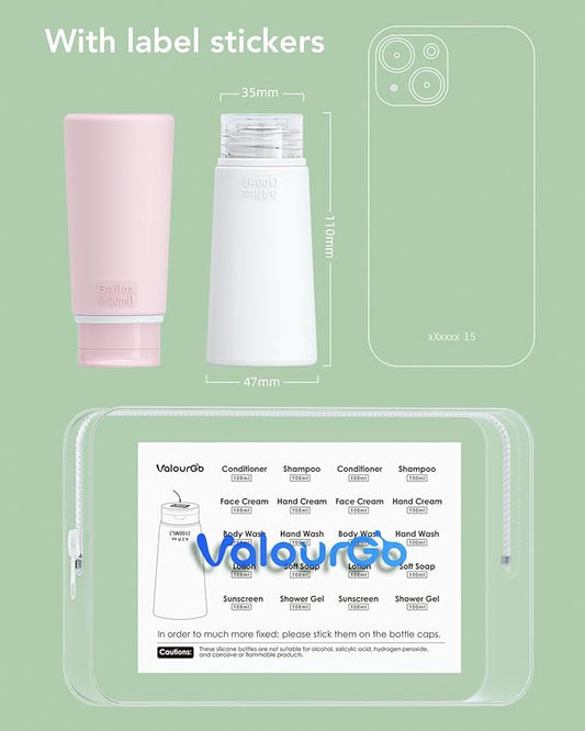 Valourgo Travel Bottles for Toiletries Tsa Approved Travel Size Containers BPA Free Leak Proof Travel Tubes Refillable Liquid Travel Accessories for Cosmetic Shampoo and Lotion Soap for travel, 4Pcs