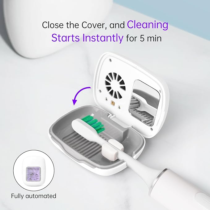 Toothbrush Holder, Toothbrush Cleaner Case, Portable USB Charging Toothbrush Cover with U V-C Light, Travel Toothbrush Holder (White-Fan)