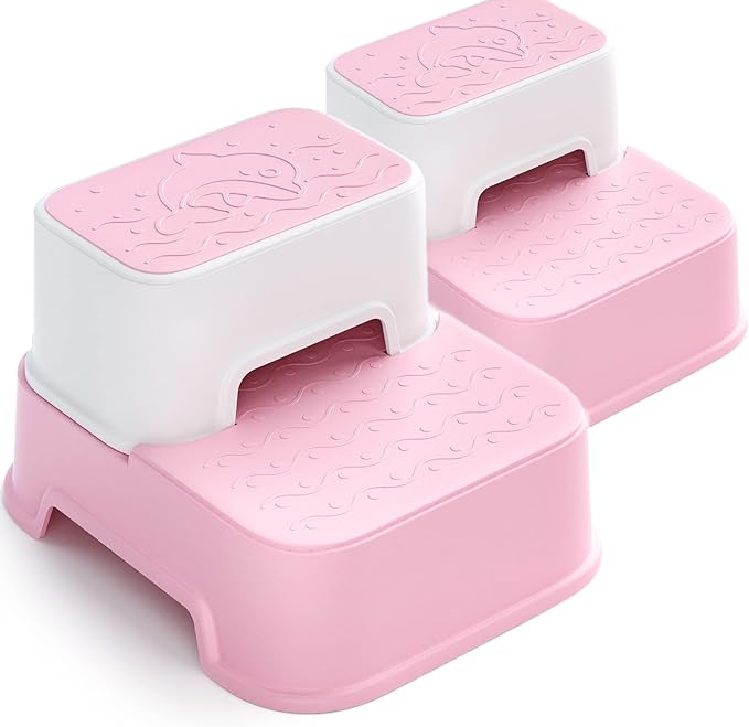 Toddler Step Stool for Bathroom,Kids Step Stool for Potty Training,Toilet Stool, Slip Resistant (Pink, 2 Packs)
