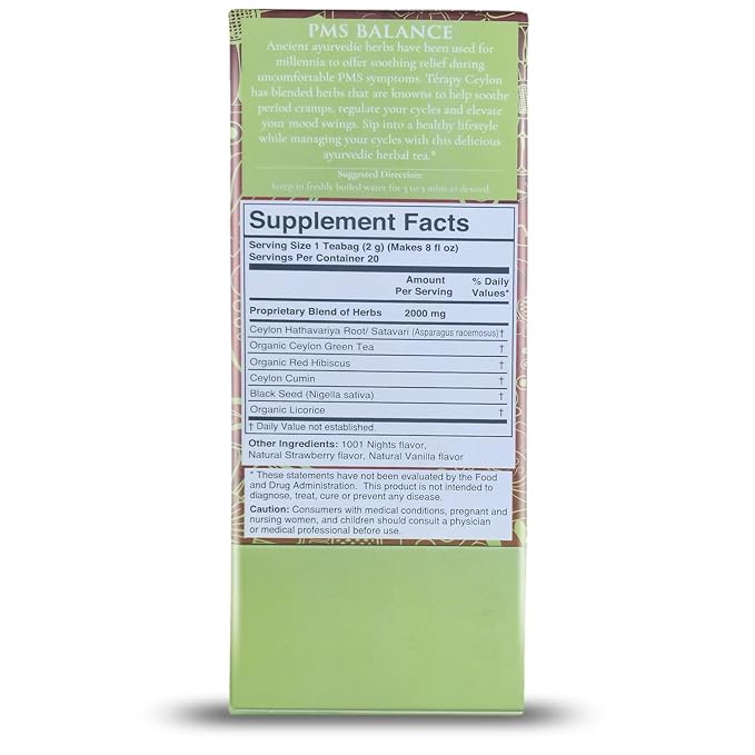 Térapy Ceylon PMS Balance Tea For Women - Soothing Support for PMS Relief, Hormonal Balance, Monthly Cycle support & Period Tea - 100% Natural Herbal Ingredients - Red Hibiscus, Cumin, Licorice & More Herbs