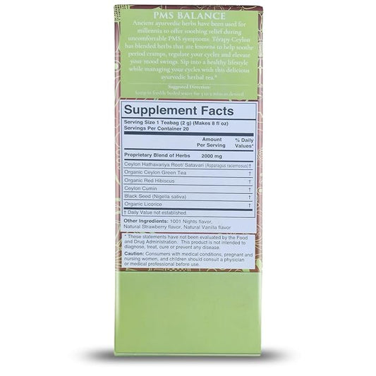 Térapy Ceylon PMS Balance Tea For Women - Soothing Support for PMS Relief, Hormonal Balance, Monthly Cycle support & Period Tea - 100% Natural Herbal Ingredients - Red Hibiscus, Cumin, Licorice & More Herbs